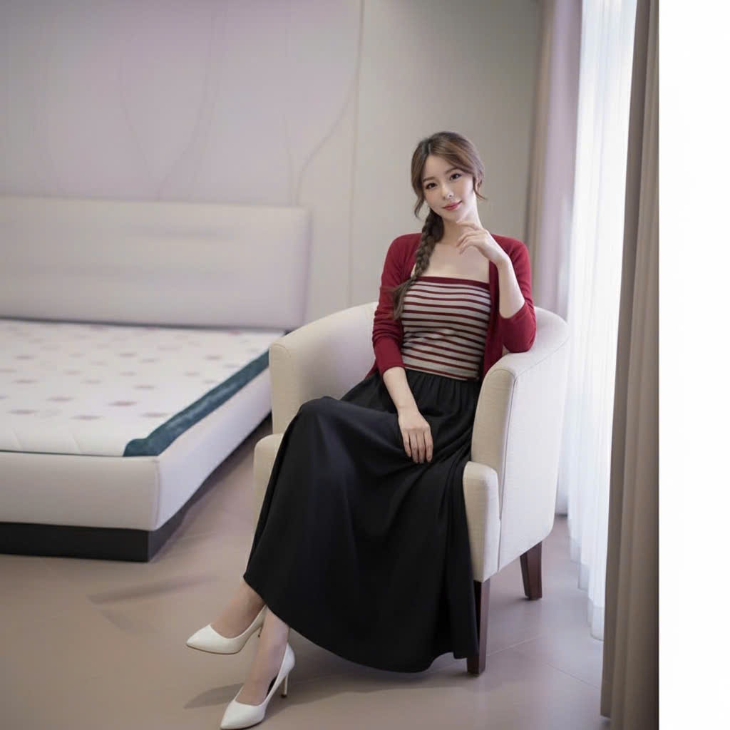 2026. [SÉT ÁO QUÂY KẺ- CV XOÈ] Sét 2 áo rời+ chân váy 2 lớp chất gió mềm. Đủ size SMLXL 40kg- 70kg