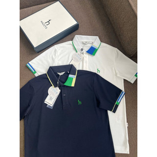 Polo golf hazzy 2 màu đen trắng phối chi tiết viền cổ bắt mắt