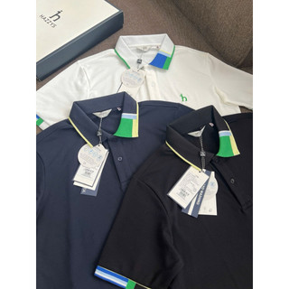 Polo golf hazzy 2 màu đen trắng phối chi tiết viền cổ bắt mắt