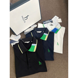 Polo golf hazzy 2 màu đen trắng phối chi tiết viền cổ bắt mắt