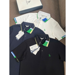 Polo golf hazzy 2 màu đen trắng phối chi tiết viền cổ bắt mắt