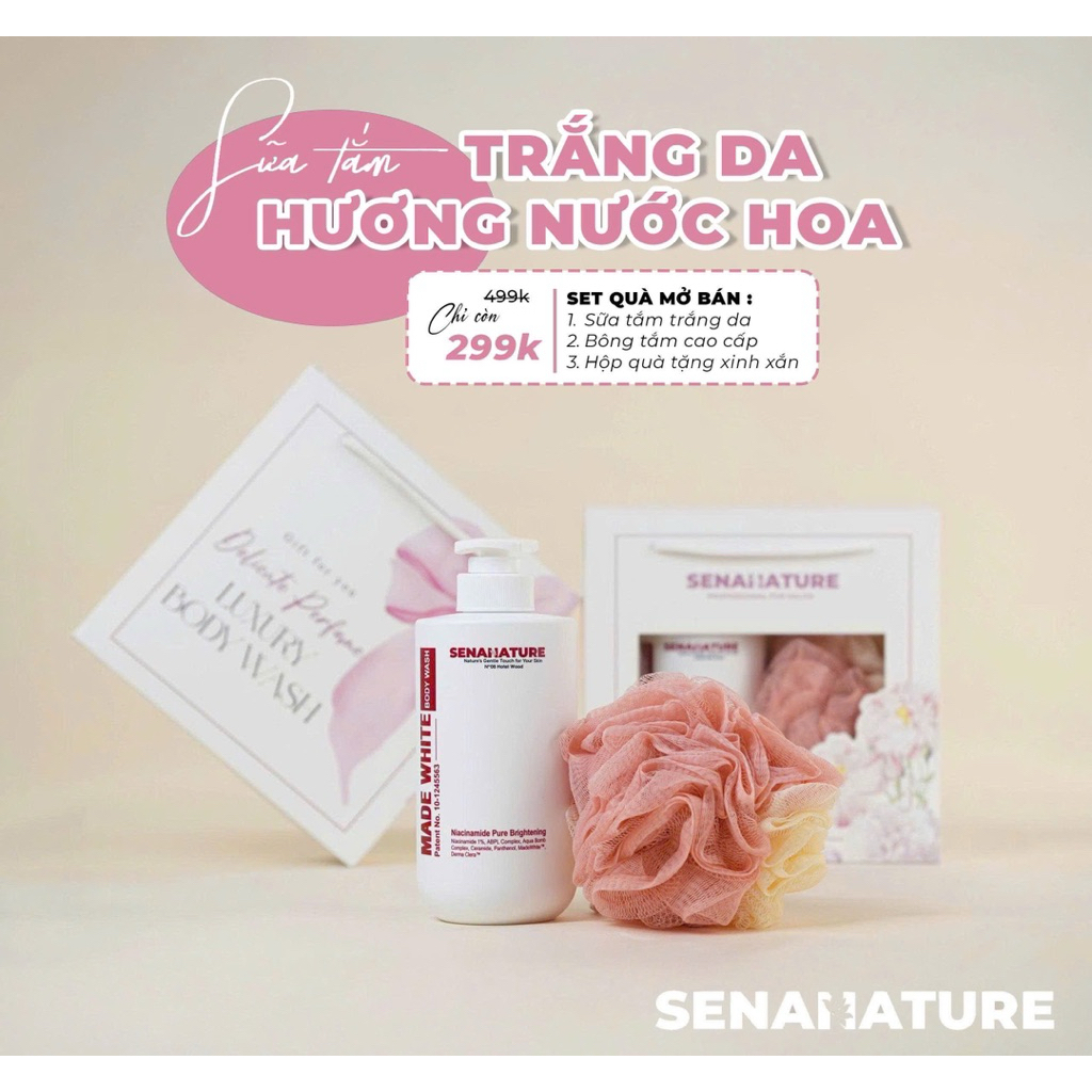 (Set quà tặng) Sữa tắm senanature made white body wash 500ml - hạn 2028 Hàn Quốc sữa tắm trắng da senanature  IS384