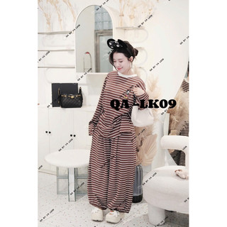 Set mickki kẻ quần bo chun