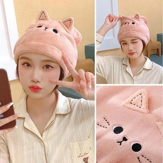 Khăn Gội Đầu Tai Mèo | Microfiber Siêu Thấm | Nhanh Khô | Mũ Trùm Tóc Cute | Spa Skincare Du Lịch