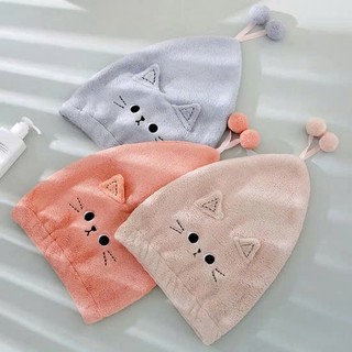 Khăn Gội Đầu Tai Mèo | Microfiber Siêu Thấm | Nhanh Khô | Mũ Trùm Tóc Cute | Spa Skincare Du Lịch