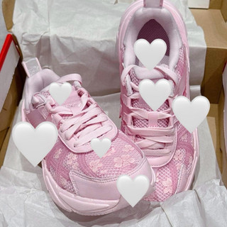 Giày thể thao tenis pickleball V2 thời trang bigsize nữ cổ thấp màu hồng hoa nhí êm nhẹ, running shoes cao cấp hottrend