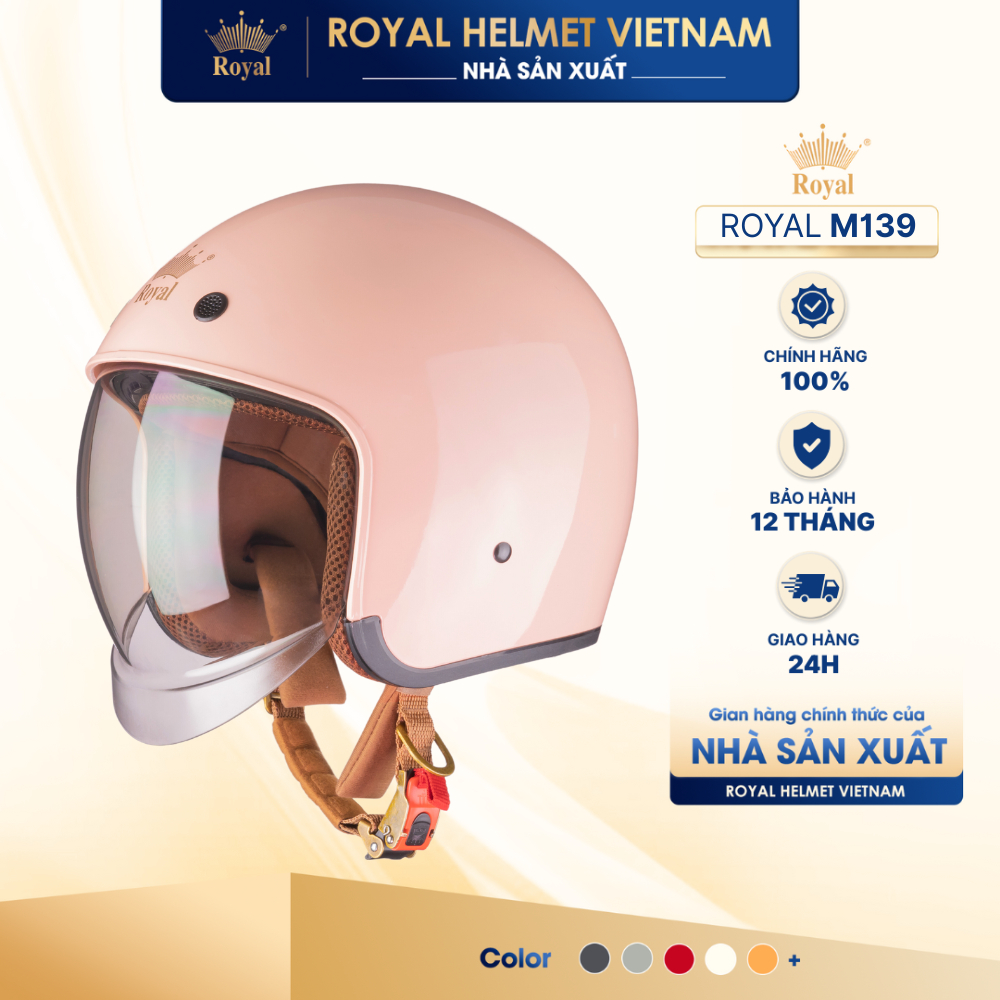 [NHÀ SẢN XUẤT] Mũ Bảo Hiểm 3/4 Royal M139 Trơn Kính Âm Chính Hãng, Kính Trà, Chống Chói, Chống UV