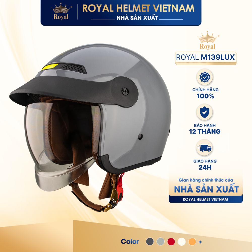 [NHÀ SẢN XUẤT] PHIÊN BẢN LUXURY I Mũ Bảo Hiểm 3/4 Royal M139 LUXURY Trơn Kính Âm Chính Hãng, Chống Chói, Chống UV