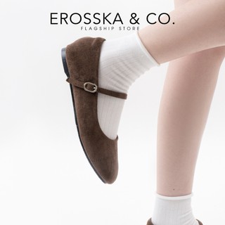 Erosska- Giày búp bê nữ quai ngang phối khóa basic cao 1cm màu xám kem - EL094