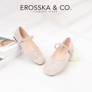 Erosska- Giày búp bê nữ quai ngang phối khóa basic cao 1cm màu xám kem - EL094