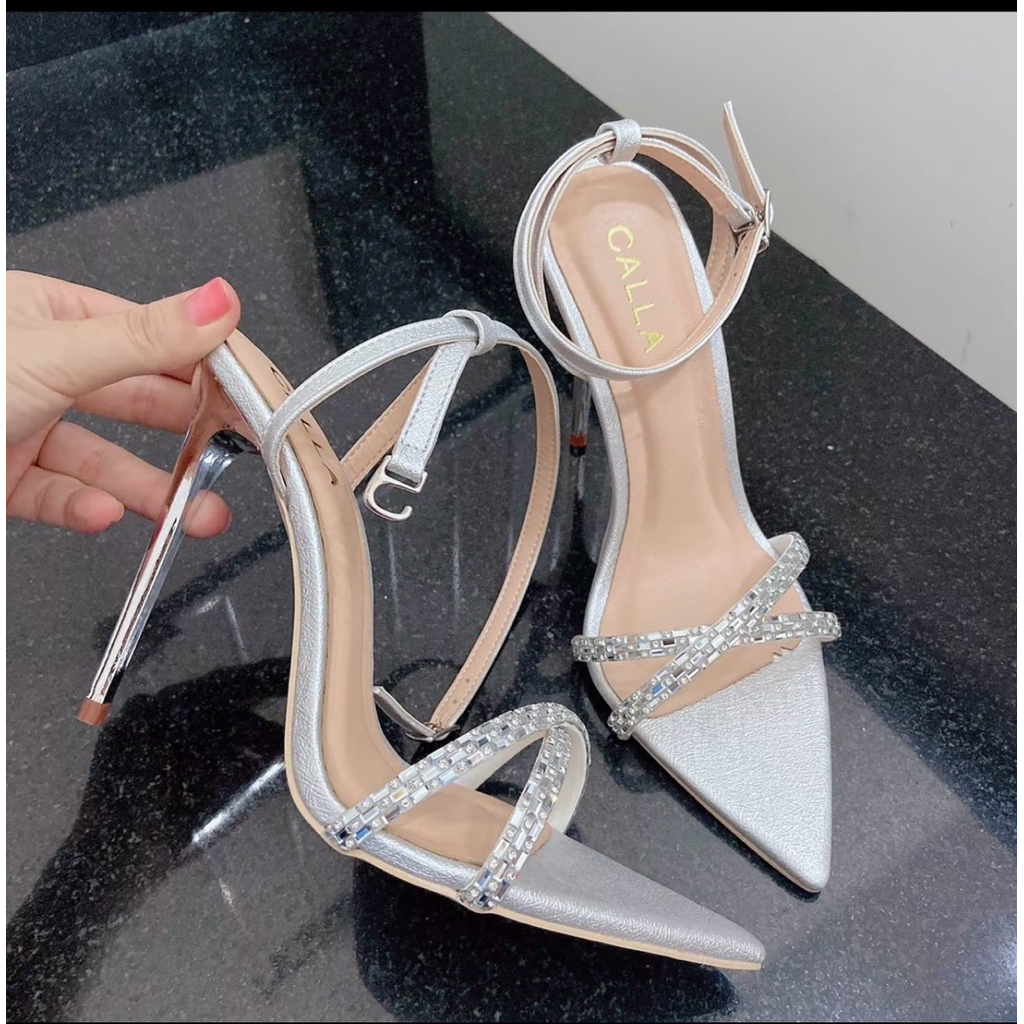 Sandal Trắng Mũi Nhọn Đính Đá(TN)