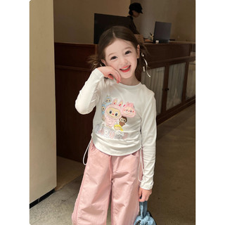 [B&G] Sét bộ Áo thun dài tay in hình ngộ nghĩnh phối quần ống suông hồng pastel cho bé gái 10-45kg