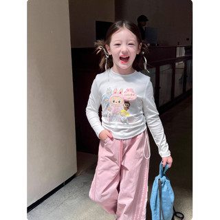[B&G] Sét bộ Áo thun dài tay in hình ngộ nghĩnh phối quần ống suông hồng pastel cho bé gái 10-45kg
