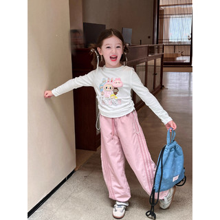 [B&G] Sét bộ Áo thun dài tay in hình ngộ nghĩnh phối quần ống suông hồng pastel cho bé gái 10-45kg