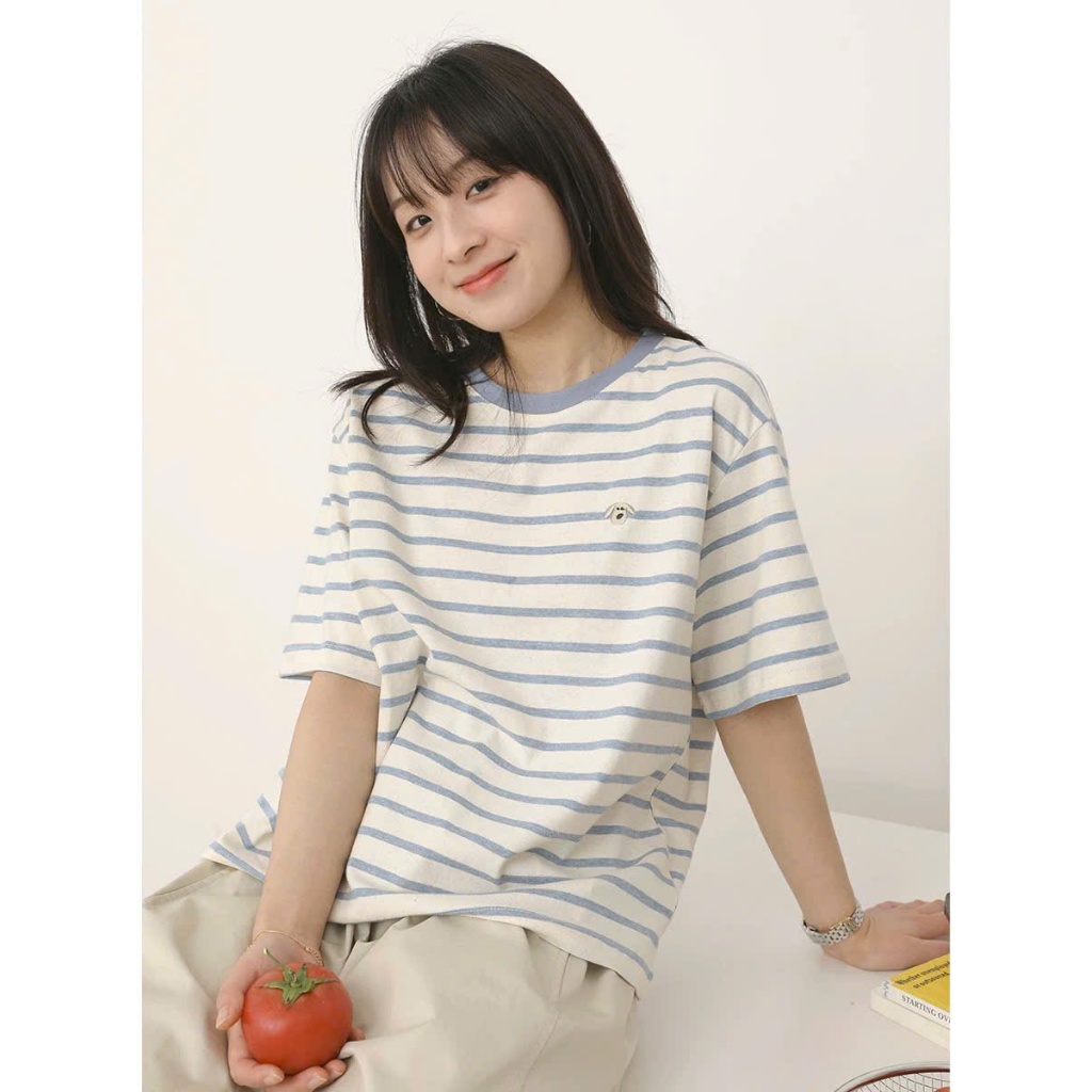 Áo thun sọc ngang nữ Hottrend, Áo phông nữ ngắn tay kẻ sọc in hình JULY FASHION, Chất cotton dày dặn, mát mẻ thấm mồ hôi