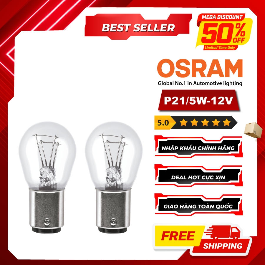 Combo 2 Bóng Đèn Sau 2 Tim OSRAM Original P21/5W 12V 21/5W (Chân Cao Thấp)