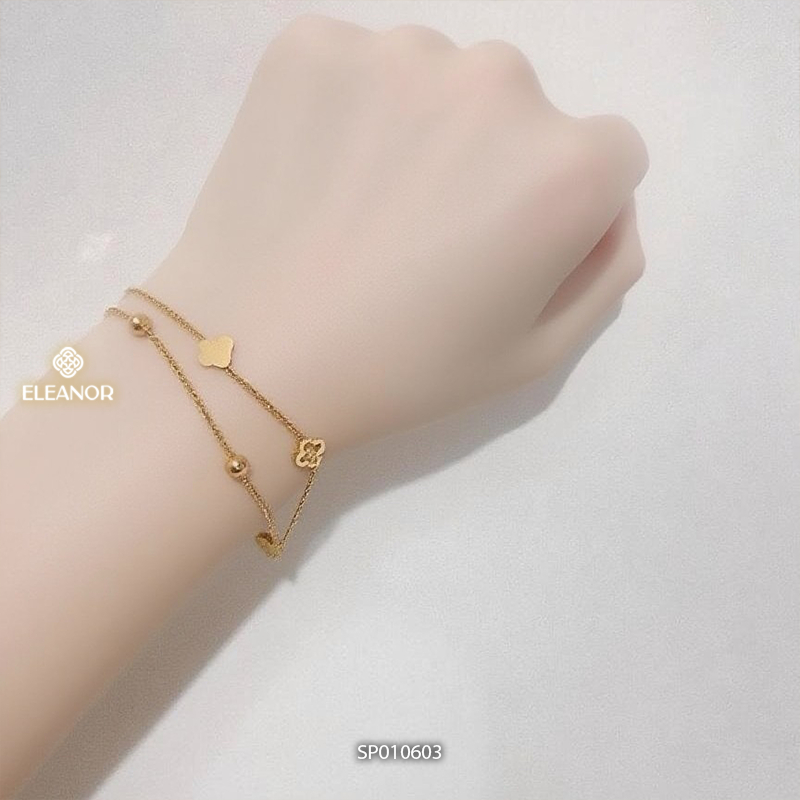 Vòng tay layer nữ titan Eleanor Accessories hình cỏ 4 lá phụ kiện trang sức lắc tay 10603