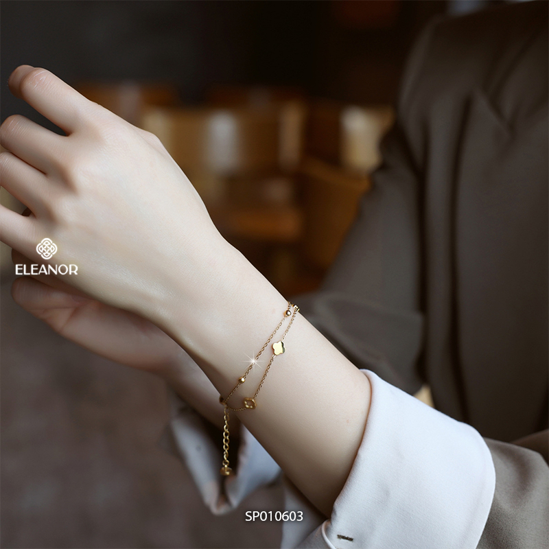 Vòng tay layer nữ titan Eleanor Accessories hình cỏ 4 lá phụ kiện trang sức lắc tay 10603
