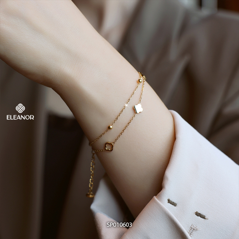 Vòng tay layer nữ titan Eleanor Accessories hình cỏ 4 lá phụ kiện trang sức lắc tay 10603
