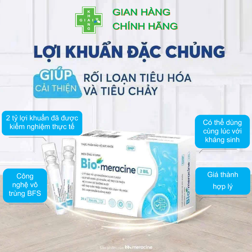 Men vi sinh đường ruột 2 tỷ lợi khuẩn Bio-Meracine giúp ăn ngon, tiêu hóa tốt và da khỏe đẹp từ gốc (Hộp 24 ống)