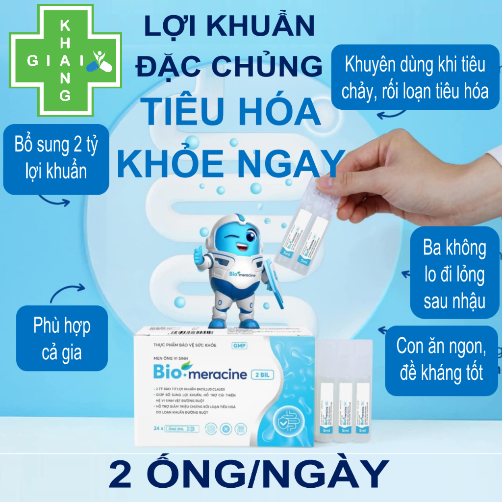 Men vi sinh đường ruột 2 tỷ lợi khuẩn Bio-Meracine giúp ăn ngon, tiêu hóa tốt và da khỏe đẹp từ gốc (Hộp 24 ống)