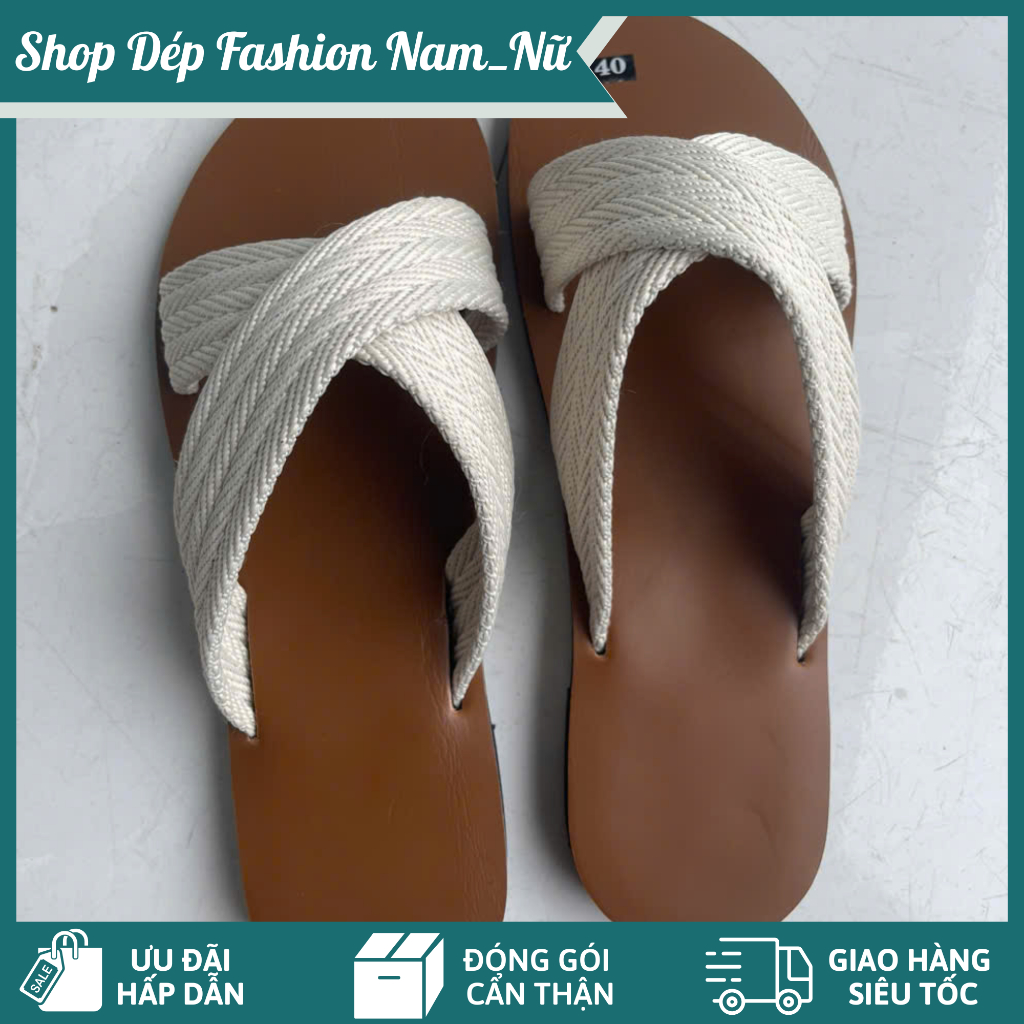 Dép Quai Chéo Vải Bố Màu Kem Unisex – Dép Đi Biển, Dép Đi Chơi, Dép Quai Mềm Êm Chân Phong Cách Hàn Quốc
