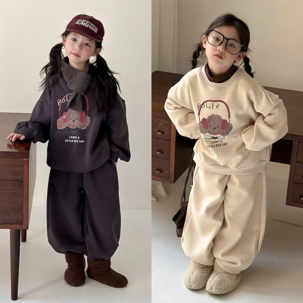 Bộ Nỉ Thời Trang Bé Gái in Hình Cún Đeo Tai Nghe Màu Nâu & Be Thiết Kế Đáng Yêu Cho Bé Gái size 14-44Kg Xu Hướng 2025-20