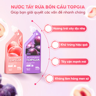 [COMBO 4 CHAI TẶNG GIẤY VỆ SINH] Nước Tẩy Bồn Cầu TOPGIA Hương Nho Đào, Sạch Bẩn, Một Lần Tẩy Cả Ngày Thơm, Chai 500ml