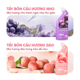 [COMBO 4 CHAI TẶNG GIẤY VỆ SINH] Nước Tẩy Bồn Cầu TOPGIA Hương Nho Đào, Sạch Bẩn, Một Lần Tẩy Cả Ngày Thơm, Chai 500ml
