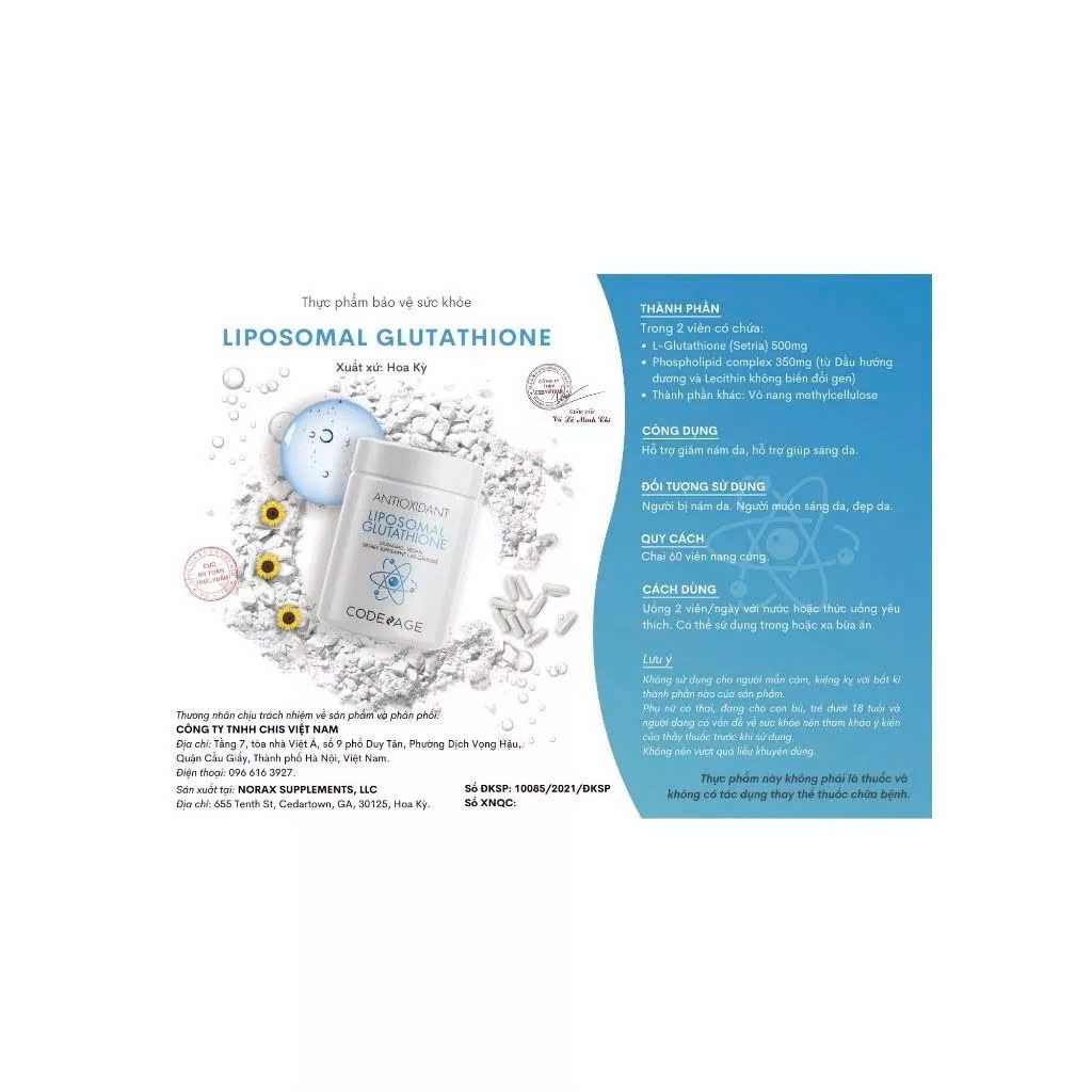 HNG CTY] Vin ung h tr trng da CodeAge Liposomal Glutathione 500mg,  Glutathione 1000mg 60 vin/Hp | Shopee Vit Nam
