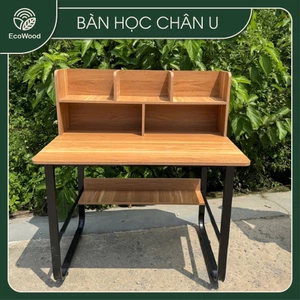 Bàn học kèm giá sách EcoWood, chân sắt chữ U sơn tĩnh điện, mặt gỗ MDF phủ Melamine chống thấm chống xước
