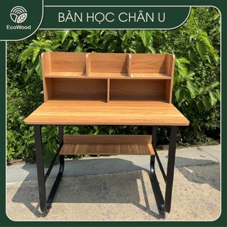 Bàn học kèm giá sách EcoWood, chân sắt chữ U sơn tĩnh điện, mặt gỗ MDF phủ Melamine chống thấm chống xước