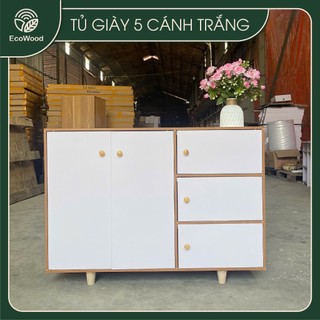 Tủ giày 5 cánh đa năng EcoWood ,kệ giày dép nhiều ngăn chất liệu gỗ MDF bền đẹp kích thước 100x75x30cm