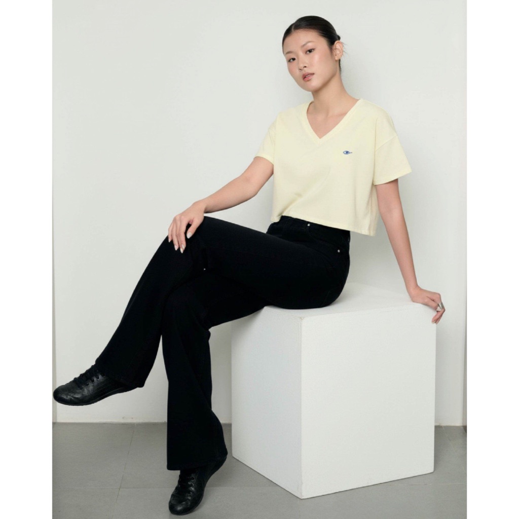 TheBlueTshirt - Áo thun croptop cổ chữ V vải dày dặn 250gsm tay ngắn cho nữ - V Neck T