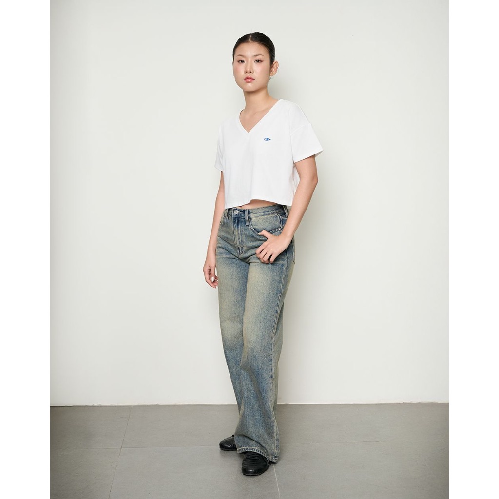 TheBlueTshirt - Áo thun croptop cổ chữ V vải dày dặn 250gsm tay ngắn cho nữ - V Neck T