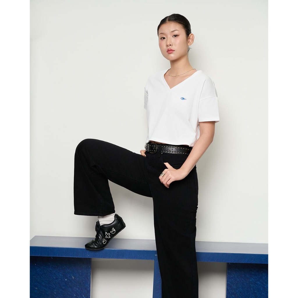 TheBlueTshirt - Áo thun croptop cổ chữ V vải dày dặn 250gsm tay ngắn cho nữ - V Neck T