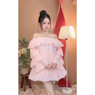 Đầm - Váy babydoll trễ vai form bí bồng phong cách tiểu thư sang chảnh D130