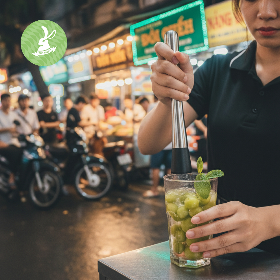 Chày bar dầm pha chế inox 20cm đầu nhựa cao cấp (chất liệu inox 304)