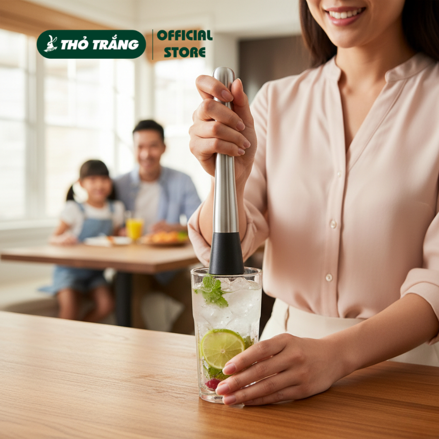 Chày bar dầm pha chế inox 20cm đầu nhựa cao cấp (chất liệu inox 304)