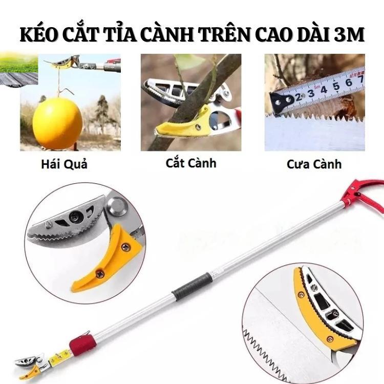 Kéo tỉa cành trên cao kéo hái quả cán nhôm dài 3m
