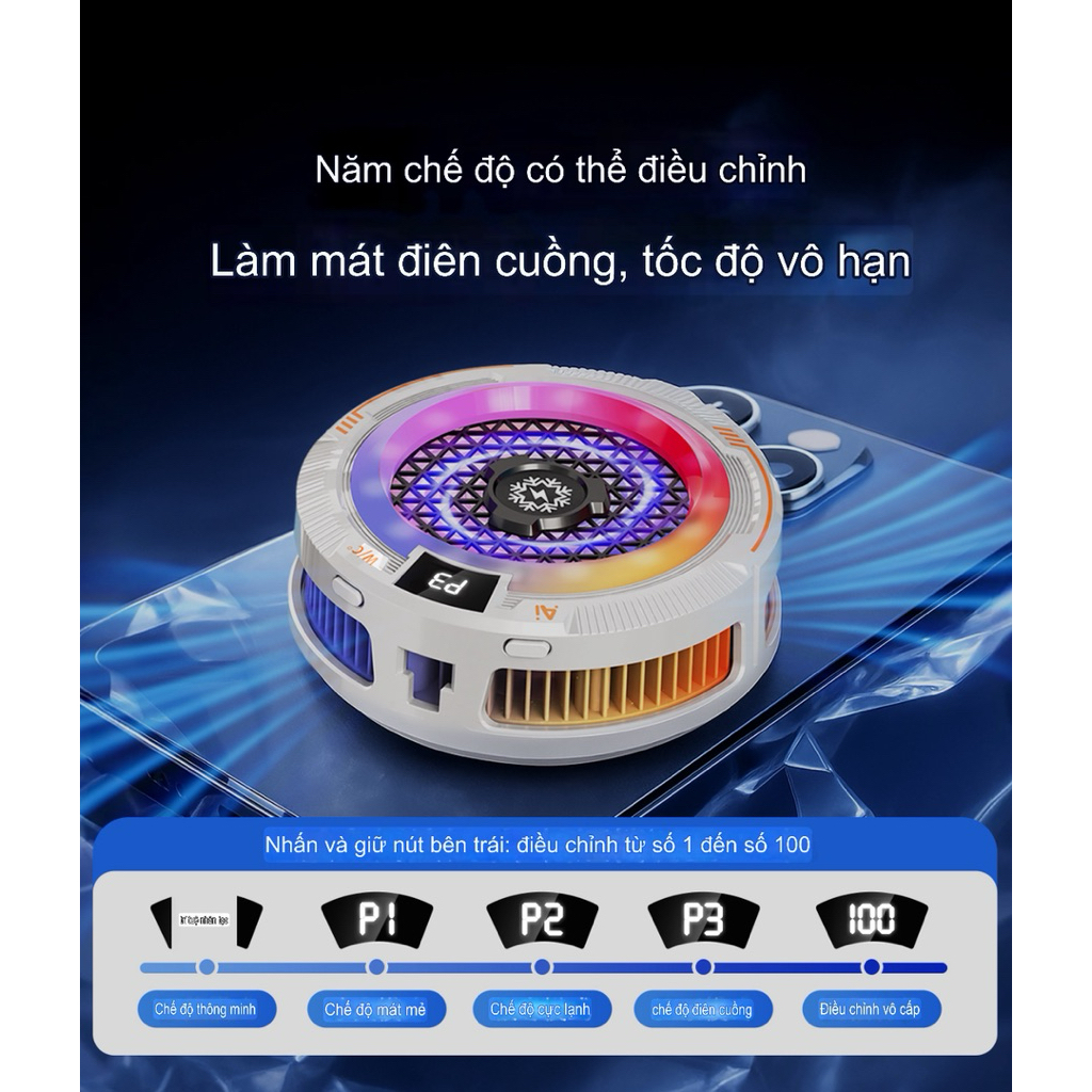 [MỚI] Quạt tản nhiệt sò lạnh TH18 AI(15W)- TH shops- hỗ trợ làm mát điện thoại/máy tính bảng