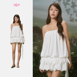 Đầm bí OLV cúp ngực kèm quần thun trẻ trung dễ thương White Puff Strappy Mini Cup Dress đi chơi