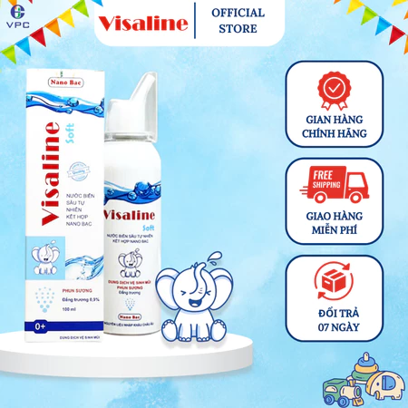 Bình xịt vệ sinh mũi hằng Visaline Soft 0,9% - xịt mũi nano bạc kháng khuẩn ( 100ml)
