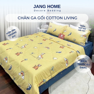 Chăn Ga Gối Cotton Living Set 5 Món, Ga Giường Cotton 100% Đủ Size