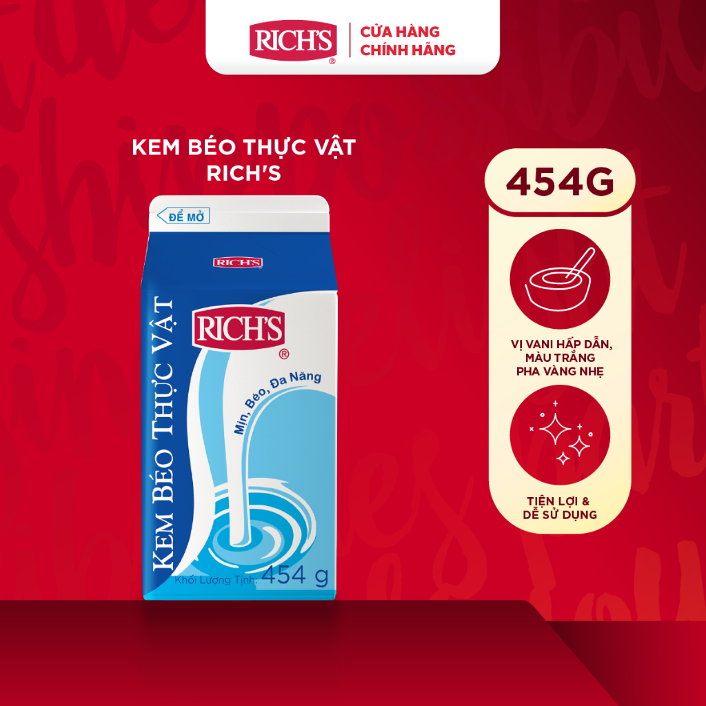 Kem Béo Thực Vật Rich’s Non Dairy Creamer Hộp 454gr – Nguyên Liệu Pha Chế Cà Phê Trà Sữa Làm Bánh