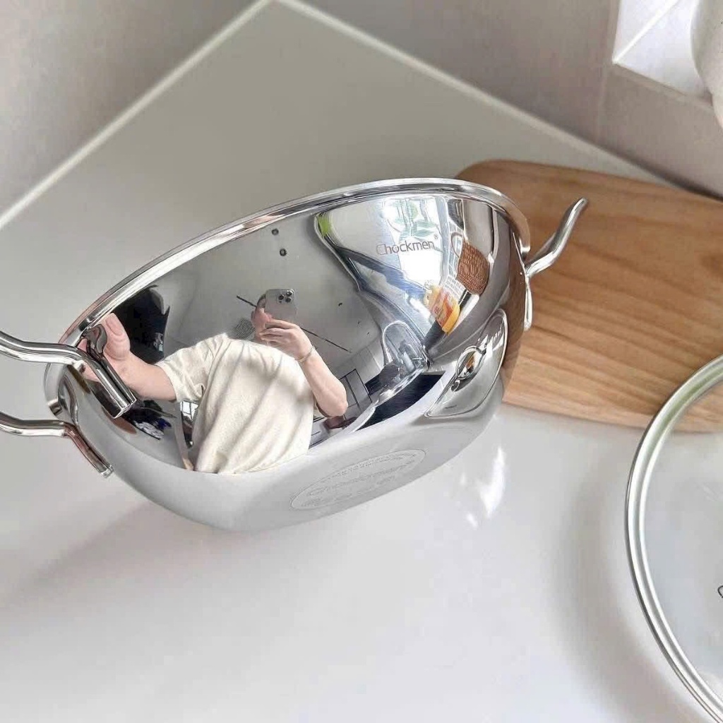Nồi Hải Sản Chockmen Inox Liền Khối Size 20/24/26cm có nắp kính CKM91, Nồi Rang Thịt, Rim Tôm...