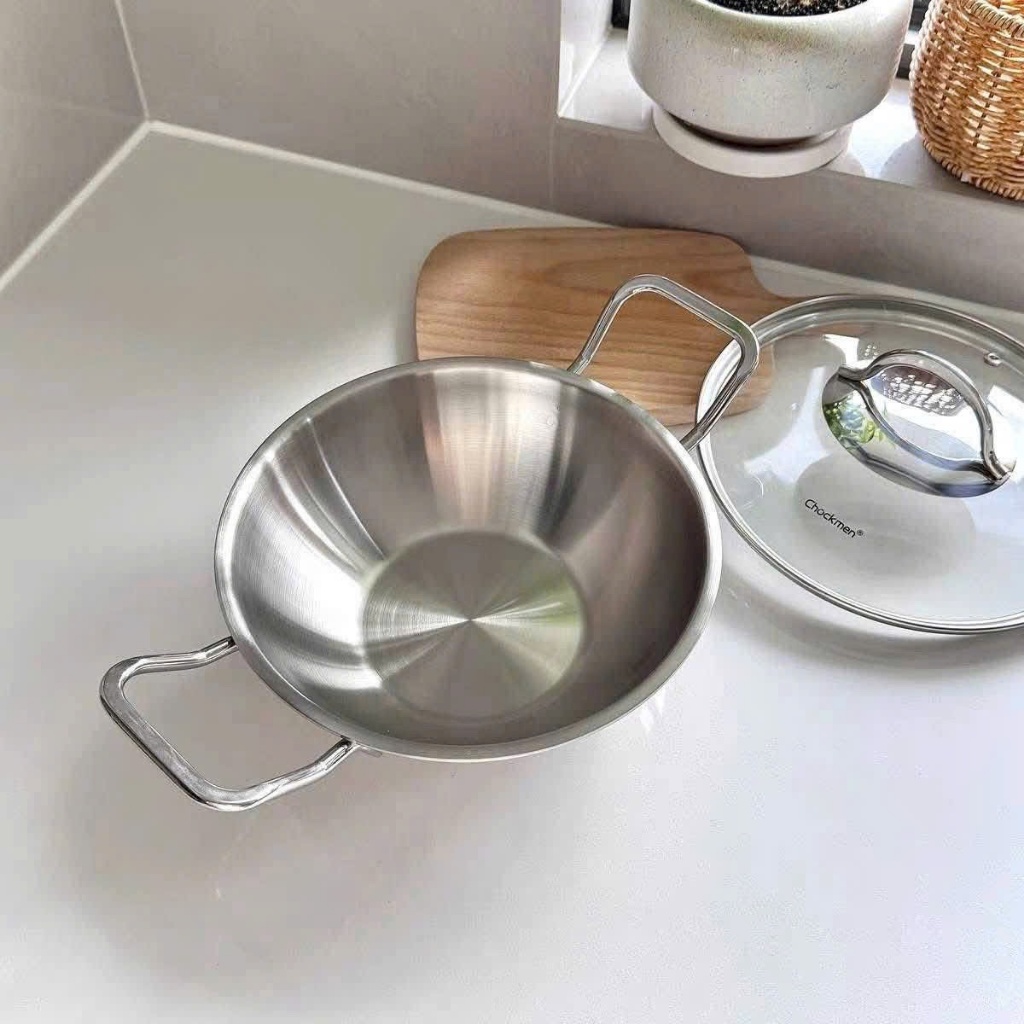 Nồi Hải Sản Chockmen Inox Liền Khối Size 20/24/26cm có nắp kính CKM91, Nồi Rang Thịt, Rim Tôm...