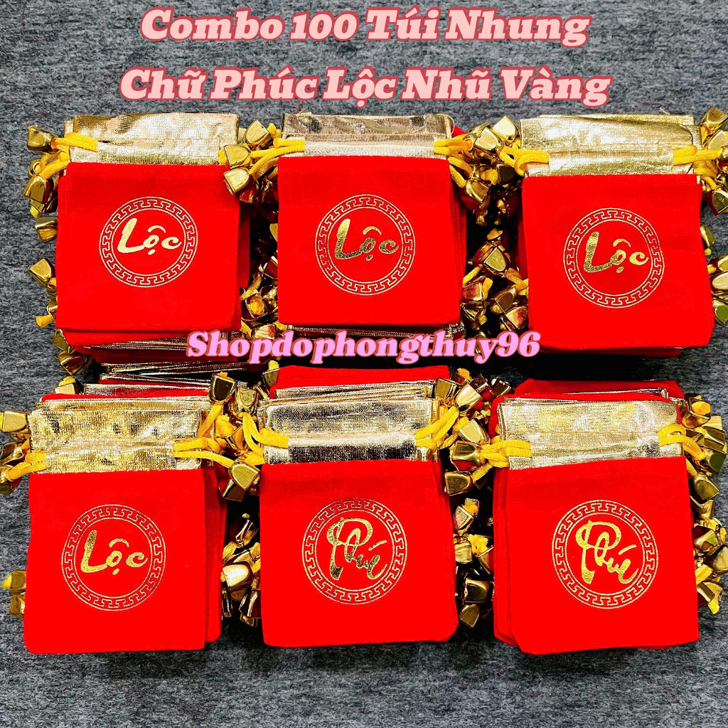 Sỉ 100 Túi Nhung Chữ Lộc Phúc có dây rút 7 x 9 đựng Xu, Trang Sức, Đồ ...