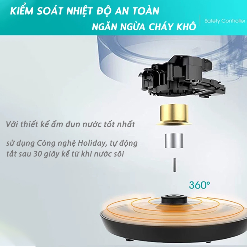 【Bảo hành 3 năm】 - Ấm đun nước điện 2 lít - Công suất 1850W - Theo dõi mực nước trực quan