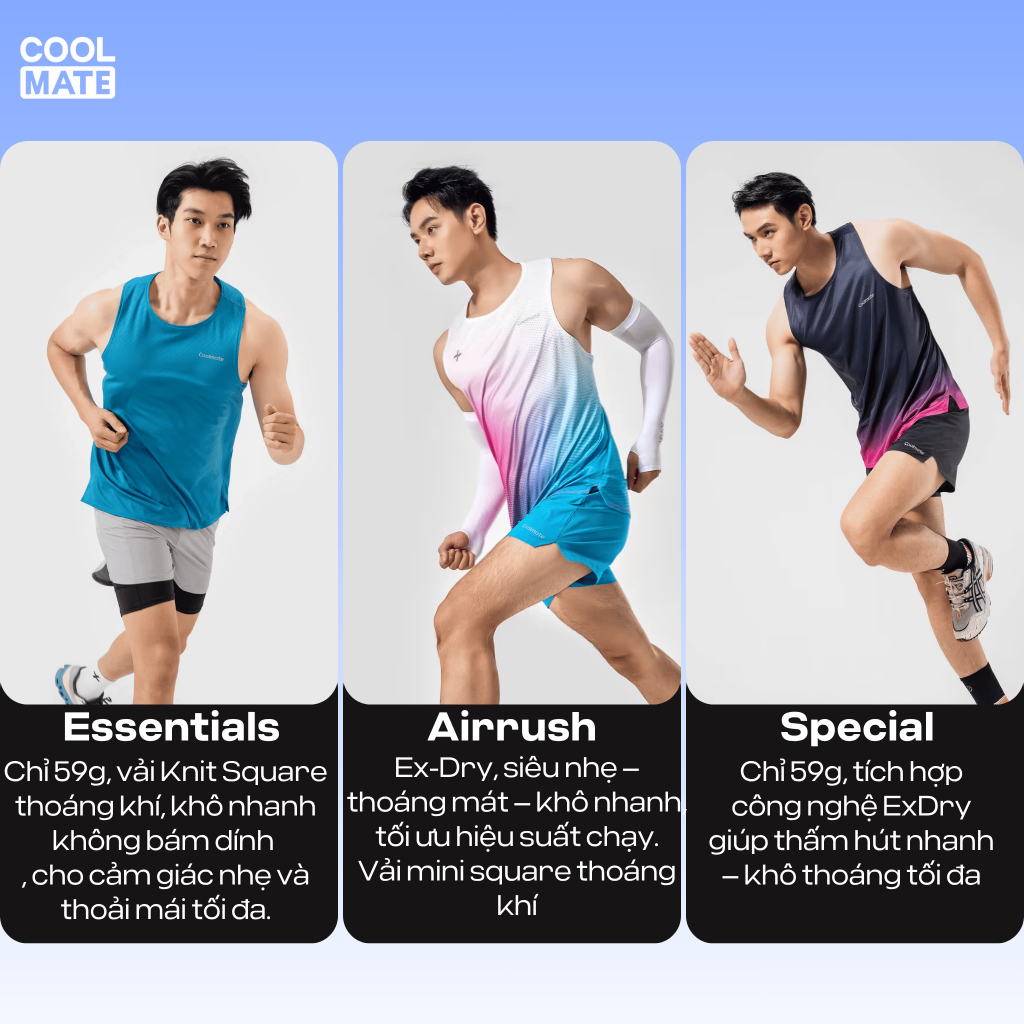 [MUA 2 GIẢM 5%]Áo Singlet chạy bộ áo thể thao running thoáng khí thấm hút Coolmate[OUTLET - không đổi trả]